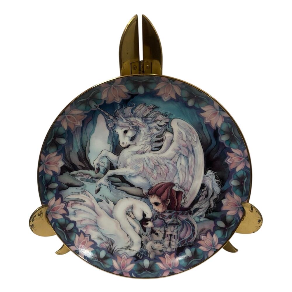 Vintage 1991 Jody Bergsma Only With The Heart Reco Collector Plate Unicorn Swan